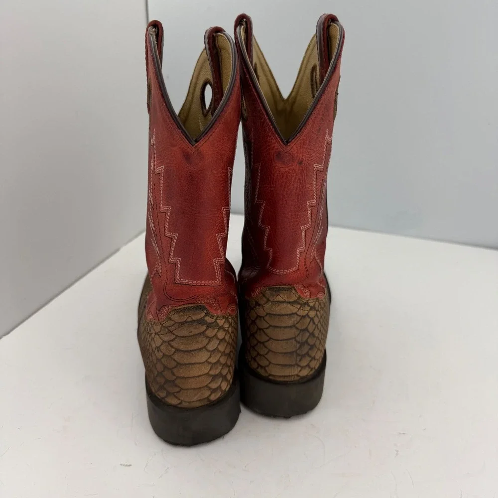 Smoky Mountain Youth Western Cowboy Boots Red Brown Reptile Print Square Toe 6.5